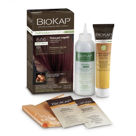 Biokap nutricolor rapid tartós hajfesték nr 6.66 ruby red 135ml