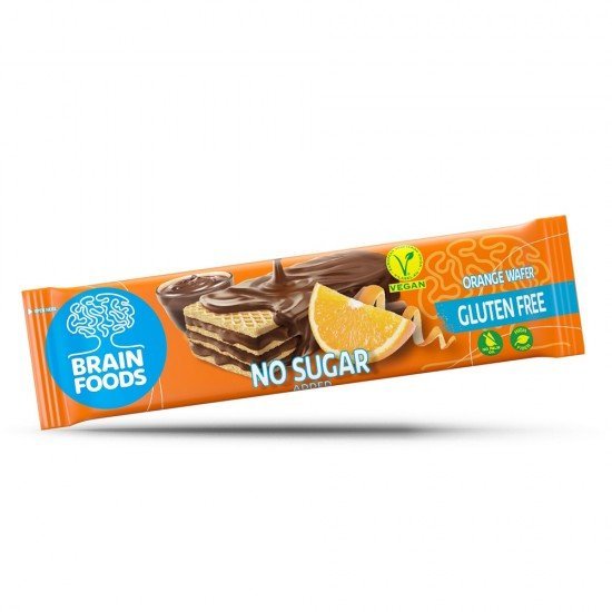 Brain Foods gluténmentes ostyaszelet csokoládéba mártott, narancsos kakaós krémmel töltött, édesítőszerekkel 40g