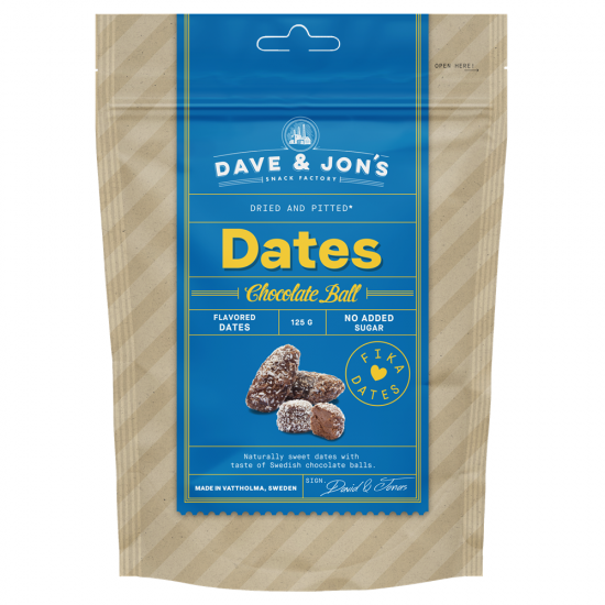 Dave & Jon`s dates chocolate ball mag nélküli ízesített datolya kókuszos csokigolyó ízben, hozzáadott cukor nélkül 125g