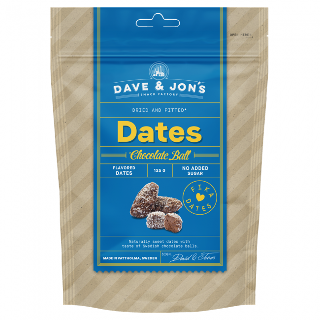 Dave & Jon`s dates chocolate ball mag nélküli ízesített datolya kókuszos csokigolyó ízben, hozzáadott cukor nélkül 125g