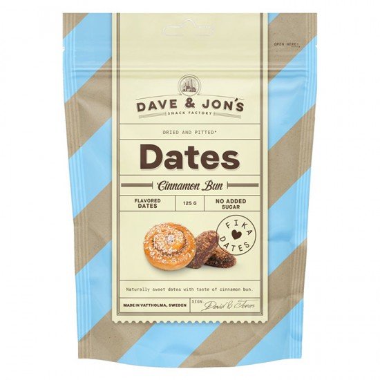 Dave & Jon`s dates cinnamon bun mag nélküli ízesített datolya fahéjas csiga ízben, hozzáadott cukor nélkül 125g