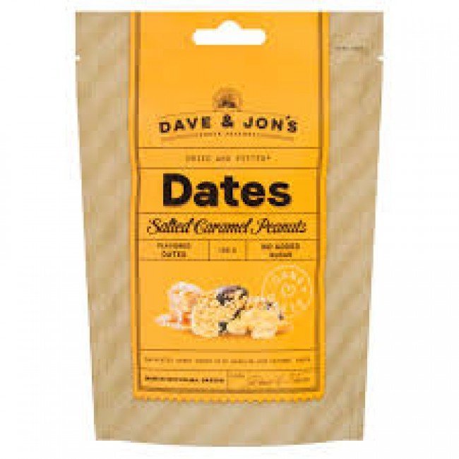 Dave & Jon`s dates salted caramel peanut mag nélküli ízesített datolya sós karamell ízben, hozzáadott cukor nélkül 125 g