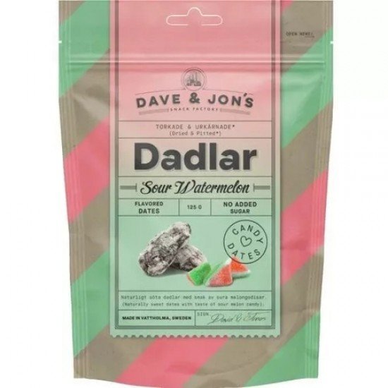 Dave & Jon`s dates sour watermelon mag nélküli ízesített datolya görögdinnye ízben, hozzáadott cukor nélkül 125 g