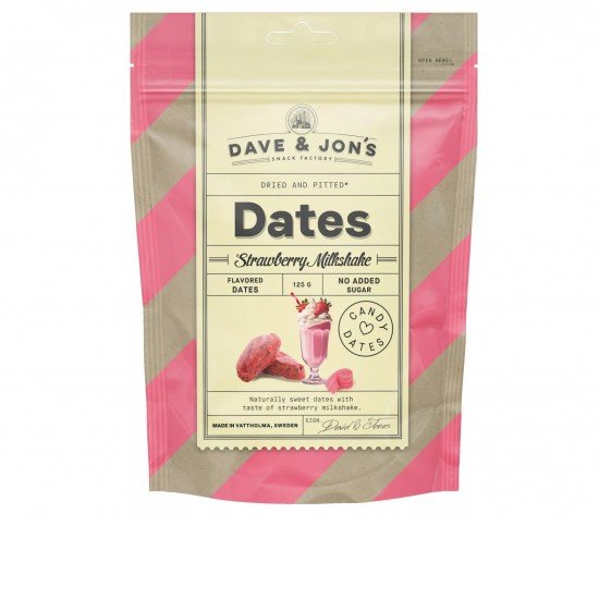 Dave & Jon`s dates strawberry milkshake mag nélküli ízesített datolya epres shake ízben, hozzáadott cukor nélkül 125 g
