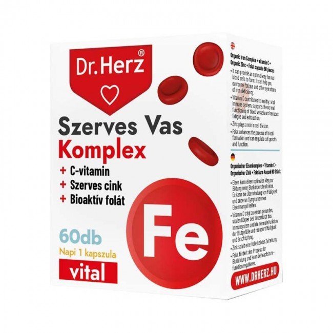 Dr.herz szerves vas komplex+c-vitamin+szerves cink+folát kapszula 60db