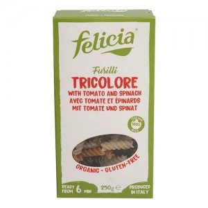 Felicia Bio rizs fusilli trikolor gluténmentes tészta 250g Felicia Bio rizs fusilli trikolor gluténmentes tészta 250g