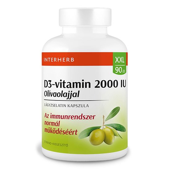 Interherb xxl d3-vitamin+olivaolaj 2000iu kapszula 90db