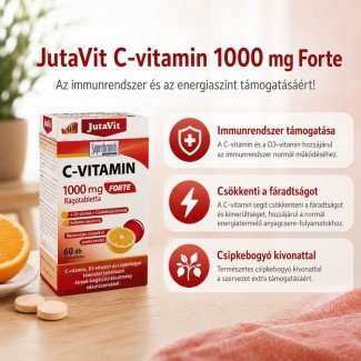 Jutavit c-vitamin 1000mg forte rágótabletta+d3+csipkebogyó kivonat narancs 60db