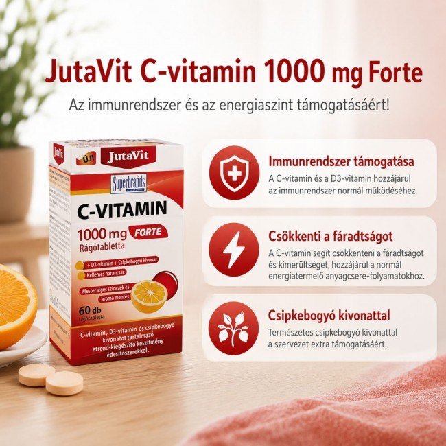 Jutavit c-vitamin 1000mg forte rágótabletta+d3+csipkebogyó kivonat 60db Jutavit c-vitamin 1000mg forte rágótabletta+d3+csipkebogyó kivonat 60db