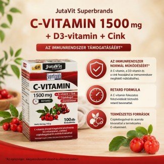 JutaVit C-vitamin 1500mg retard + csipkebogyó+acerola kivonat+D3+Cink tabletta 100db