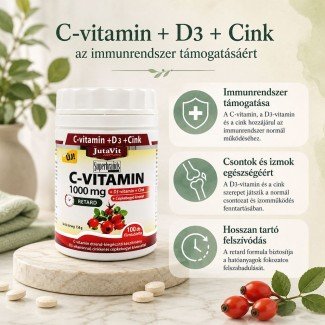 JutaVit C-vitamin 1000mg retard + csipkebogyó kivonat +D3+Cink vitamin  tabletta 100db