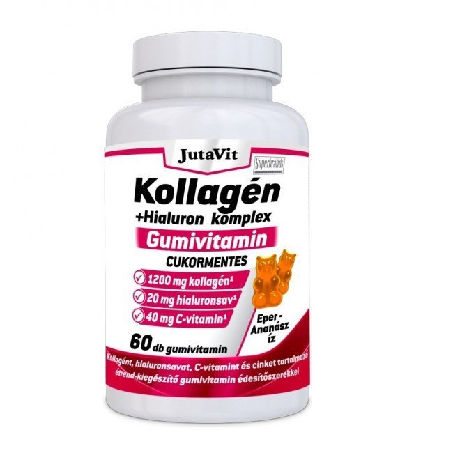 JutaVit Kollagén + Hialuron komplex eper-ananász ízű cukormentes gumivitamin 60db