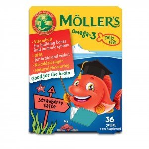 Möllers omega-3 halacska gumivitamin étrend-kiegészítő gyerekeknek d-vitaminnal, eper ízesítéssel 36db