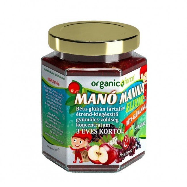 Organic force mini manó manna elixír béta-glükán tartalmú gyümölcs-zöldség koncentrátum gyerekeknek 1 éves kortól 210g