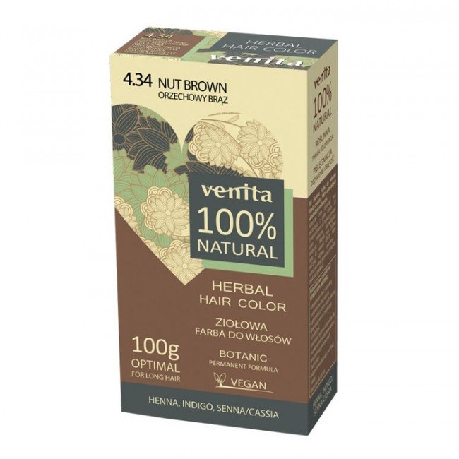 Venita 100% natural gyógynövényes hajfesték 4.34 mogyoró barna 100g