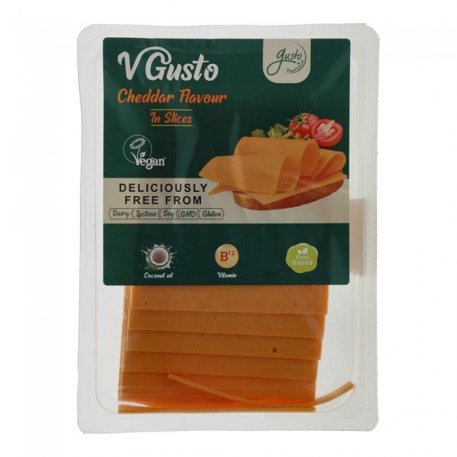 Gusto vegan cheddar ízű szeletelt készítmény 140g
