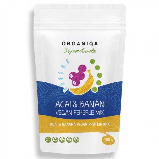 Organiqa 100% bio acai-banán vegán fehérje mix 200g Organiqa 100% bio acai-banán vegán fehérje mix 200g