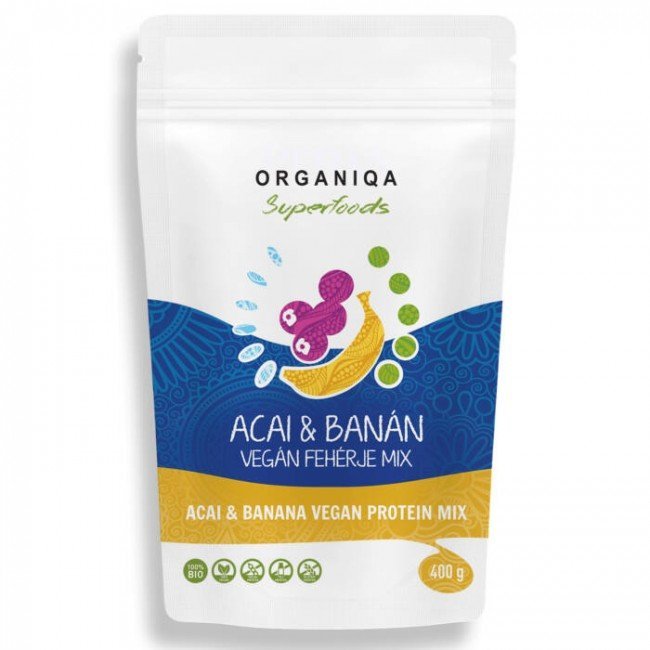 Organiqa 100% bio acai-banán vegán fehérje mix 400g Organiqa 100% bio acai-banán vegán fehérje mix 400g