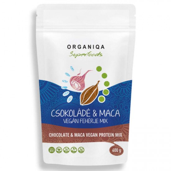 Organiqa 100% bio csokoládé-maca vegán fehérje mix 400g