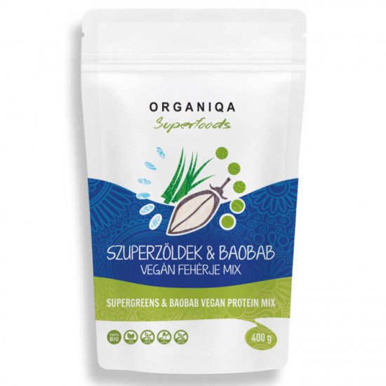 Organiqa 100% Bio Supergreens-Baobab Vegán Fehérje Mix 400g