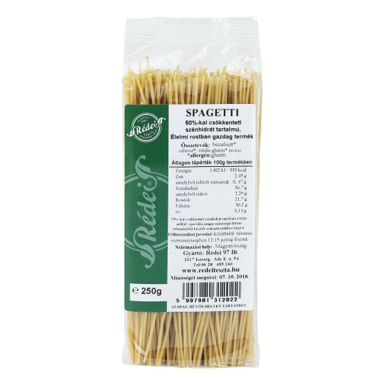 Rédei tészta csökkentett szénhidrát tartalommal spagetti 250g Rédei tészta csökkentett szénhidrát tartalommal spagetti 250g