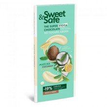 Sweet&safe fehér tejcsoki stevia-matcha-kókusz-citrom 90g