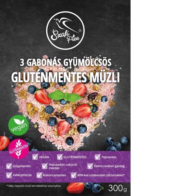 Szafi free müzli 3gabonás+gyümölcsös 300g