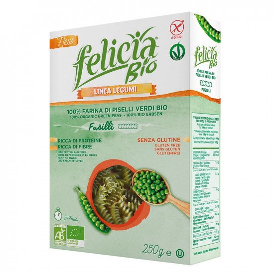 Felicia bio Zöldborsó fusilli gluténmentes tészta 250g Felicia bio Zöldborsó fusilli gluténmentes tészta 250g