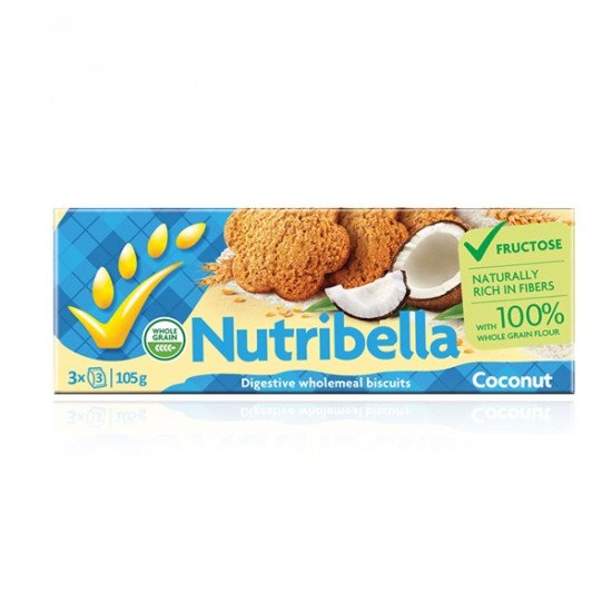 Nutribella keksz fruktózzal kókuszos 105g