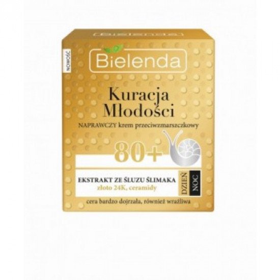 Bielenda Youth Theraphy Helyreállító Arckrém 80+ nappali/éjszakai - csiganyál + 24K arany, 50ml