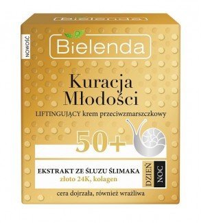Bielenda Youth Theraphy Lifting (emelő) Arckrém 50+ nappali/éjszakai - csiganyál + 24K arany, 50ml