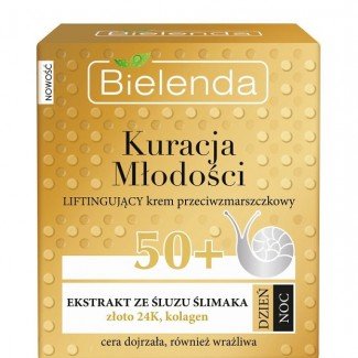 Bielenda Youth Theraphy Lifting (emelő) Arckrém 50+ nappali/éjszakai - csiganyál + 24K arany, 50ml