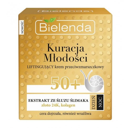 Bielenda Youth Theraphy Lifting (emelő) Arckrém 50+ nappali/éjszakai - csiganyál + 24K arany, 50ml